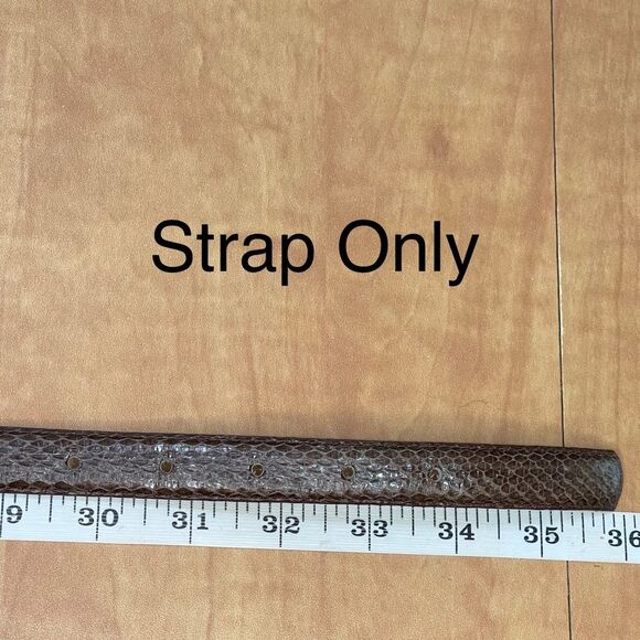 VTG Skinny Genuine Snake Skin Brown Belt Gold Buckle Chic Dressy Textured Size L - Picture 10 of 11